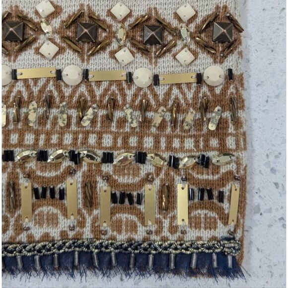 Chico's Tan Brown Open Front Crop Cardigan Sweater 3/4 Sleeve Embellished M/8 - Picture 9 of 11